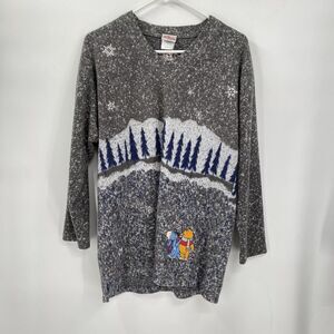 Disney Store M Winnie Pooh Eeyore Sweater Womens Gray‎ Winter Snow Vintage 90s